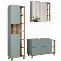 Vicco Badmöbel-Set Karen, Sonoma/Blau, 3 Teile, (3-St., 3er Set)