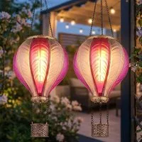 GLOBO LIGHTING LED Solarleuchte, LED-Leuchtmittel fest verbaut, Warmweiß, 2x Solarlampe Außenleuchte Heißluftballon Feuereffekt H 46,5 cm