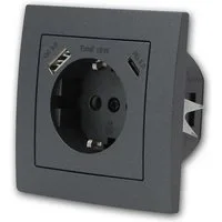 McPower FLAIR Schuko-Steckdose anthraz mit USB-C, m Rahmen USB-Kabel