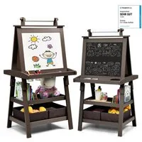 COSTWAY Standtafel Kinder Staffelei, doppelseitig, mit Magneten & 2 Boxen