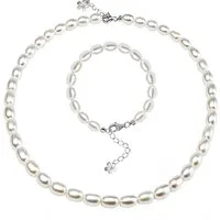 Luckice Perlenketten-Set Perlenkette 8-9mm Süßwasserperlen Pearls Set (verstellbar Perlenkette Set, Armband, Ohrringe, Sterling-silber, Damen Halskette, klassische Schmuck Halskette), Geschenk zum Muttertag, Geschenkbox Verpackung