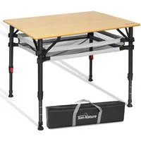 HOMECALL Klapptisch Bambus Camping-Klapptisch höhenverstellbar 47–65 cm (natürliche Bambus-Tischplatte, Aluminiumrahmen, abnehmbares Netzfach, tragbarer Outdoor-Picknicktisch)