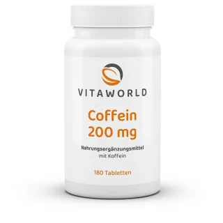 Vitaworld Coffein 200 mg | 180 Tabletten | Alternative zu Kaffee, Tee und Energydrinks | hochdosiert | vegan