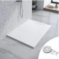 AQUABATOS Rechteckduschwanne Duschwanne 120x80 SMC Duschtasse Eckduschwanne Brausewanne, mit Ablaufgarnitur weiß,Anti-Rutsch,Zuschneidbar,Steinoptik,superflach,bodenebene Montage,Rechteck