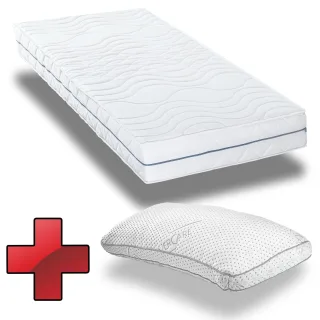 Ergonomische Kaltschaummatratze Supportho Premium 80 x 200 cm, Höhe 18 cm, Härtegrad H2/H3 + Supportho Viskoelastik Komfort-Schlaf-Kissen 40 x 80 cm