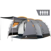 CampFeuer Kuppelzelt Zelt Super+ für 4 Personen, Grau / Schwarz, XXL Tunnelzelt, Personen: 4