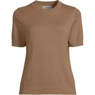 Rundhalspullover aus Baumwolle/Seidenmix, Damen,  Braun, Baumwolle/Seide/Nylon, by Lands' End