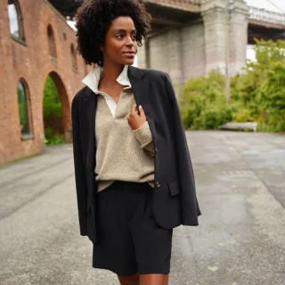 Bundfalten-Shorts aus Crêpe 18 cm, Damen,  Schwarz, Baumwolle/Polyester, by Lands' End