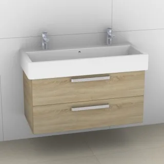 Artiqua 411 Waschtischunterschrank für Vero 045410 mit 2 Armaturbohrungen Castello Eiche quer NB, 41 411-WU2L-D23-7136-426