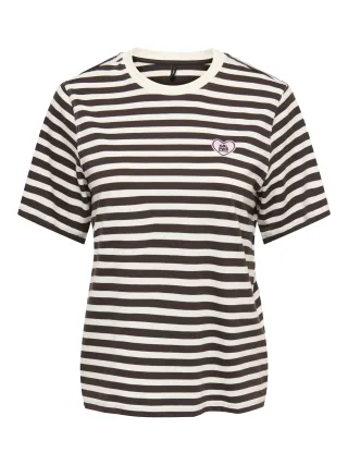 ONLY - ONLLIVINA S/S O-NECK STRIPE TOP BOX JRS Coffee Bean - Gr. - S