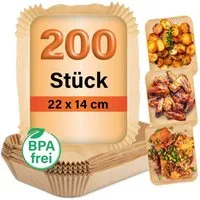 GOURMETmaxx Backpapier für Doppelkorb-Airfryer - 200 Stück – 22 x 14 x 4,5cm, Airfryer Heißluftfritteuse Einwegschalen Baking Paper
