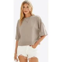 Imily Bela Strickpullover Damen Halbarm Sommer Oversized Cropped Casual Sweater (Packung, 1-tlg., 1per-Pack) in Unifarbe gehäkelt