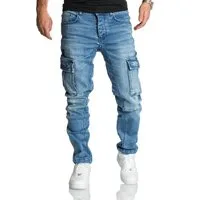REPUBLIX Straight-Jeans WESTON Herren Regular Fit Denim Cargo Jeans Hose