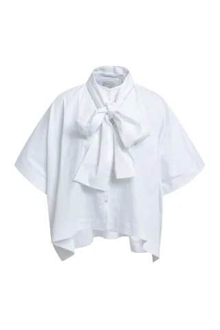 Milano Italy - oversized blouse w/ bow tie, 1/2 sleeve white - Gr. - 38