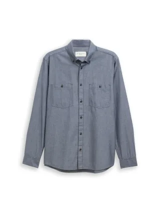 Tom Tailor - Regular Fit Hemd mit Fischgrätmuster blue herringbone - Gr. - XXL