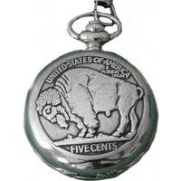 Westernlifestyle Taschenuhr Taschenuhr mit Sprungdeckel und Kette Büffel Bison 5 Cents USA