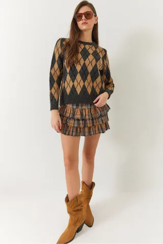 Baklava-Muster Rundhalsausschnitt Strickpullover