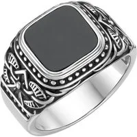 GIORGIO MARTELLO MILANO Silberring Siegelring mit schwarzer Achat-Einlage, Silber 925