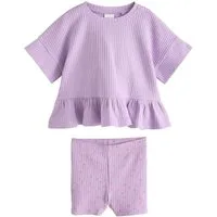 Next Shirt & Shorts Geripptes Kurzarmoberteil und Shorts im Set (2-tlg)