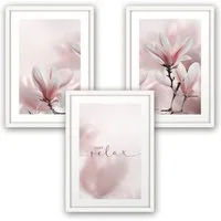 Kreative Feder Poster Premium Set 3-teilig „Magnolie“ optional mit Rahmen, Blumen (Set, 3 St), optional mit Rahmen, wahlweise DIN A4 oder DIN A3