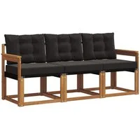 vidaXL Gartenlounge-Set Outdoor-Sofagarnitur mit Kissen 3 pcs Natürlich und Schwarz, (3-tlg)
