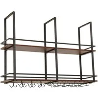 en.casa Weinregal, »Hubro« mit Glashalterung 120 x 30 x 85 cm Schwarz/Walnussoptik