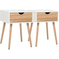 Mondeer Nachttisch Kommode, Beistellschrank mit Schubladen-Design, Weiß+Eiche