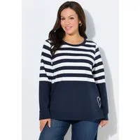 Ulla Popken Sweatshirt Sweatshirt Ringel Herzstickerei Rundhals Langarm
