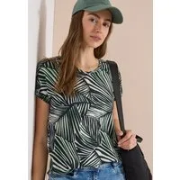 CECIL Kurzarmshirt Sommershirt mit V-Neck und Spitzendetail/grafisches Muster