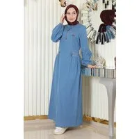 MODAMİHRAM Maxikleid Reißverschluss-Detail Denim-Kleid