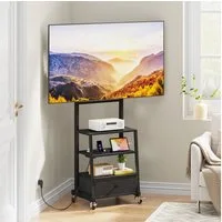 OYRREU TV-Ständer auf Rollen, höhenverstellbar, mit Halterung, Steckdose, Stoffschublade, (bis 75 Zoll, TV-Wagen mit Ablage, Monitorständer 1-St., für Fernseher, Laptop, Meetingraum Ausstattung, Touchscreen Halterung, mit Stauraum, Mittelregal & Sich