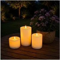 Online-Fuchs LED Solarleuchte - 3 LED Solar Kerzen, aufladbar für draußen - Lampen Outdoor, realistische Kerzenflamme, warmweiß, zusätzlich im Inneren beleuchtet - 9, 12 und 17 cm hoch