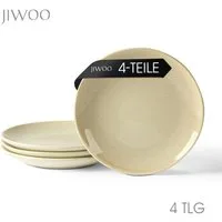 JIWOO Teller 4er Ø19,5cm, Speiseteller Steakteller Dessertteller Pastateller Plate, (4 St), Keramik Hochwertiges Tellerset Braun Mikrowellenofen Spülmaschine