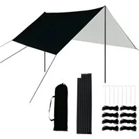 AKKEE Sonnensegel Sonnenschutz für Camping im Freien, 3-4 Personen, 3x3m, mit Stangen