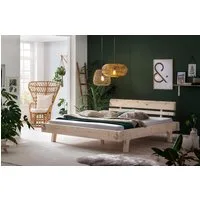 SalesFever Holzbett Fügen Bett aus Naturholz, Massives Fichten-Balkenbett: Uriges Landhausdesign