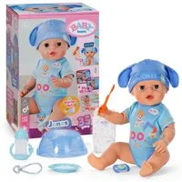 Baby Born Babypuppe Jonas Click & Play 43cm, mit Click-&-Play: Hält Fläschchen und Löffel selbst - ohne Batterien