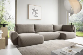 Wohnlandschaft Schlafsofa GALAN Stoff Poso Beige Ottomane Links