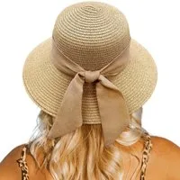 Bwecuy Sonnenhut Damen Sonnenhut mit Sonnenschutz, Sommer-Strandhut, Hut mit Schleife, ideal für Strandurlaub und Reisen