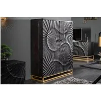 riess-ambiente Barschrank SCORPION 140cm schwarz / gold (Einzelartikel, 1-St) Wohnzimmer · Massivholz · Metall · 3D Schnitzereien