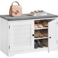 VASAGLE Schuhbank mit Stauraum, 3 Ebenen, Schuhbank, verstellbaren Ablagen, weiß-grau, mit Sitzkissen, 35,5 x 81 x 52,5 cm