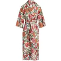 Essenza Kimono Ilona Florentien, Langform, Bio-Baumwollsatin (GOTS), Kimono-Kragen, Gürtel, aus Bio-Baumwolle mit wunderschönem Blumenprint
