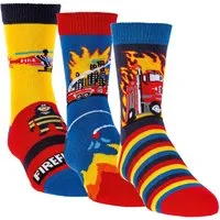Wowerat Freizeitsocken 3 Paar Kindersocken Feuerwehr, weiche Baumwolle, handgekettelt