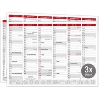 TOBJA Wandkalender Tafelkalender 2027 Rot DIN A4 3er Set Halbjahreskalender Ferien, 350g Papier, Ferien & Feiertage, Kalenderwochen, Halbjahres, A4