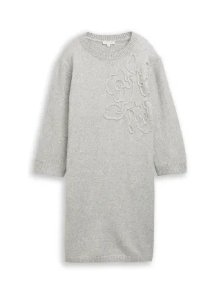 Tom Tailor - Strickkleid mit Stickerei soft grey melange - Gr. - 36