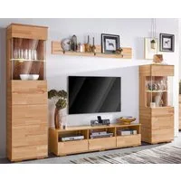 OTTO home Wohnwand Vetro,Fronten Massivholz,Korpus Holzwekstoff,Griffmulden, (Set, 4-St), Böden teilweise versetzbar, bei TV Teil Kabeldurchführung