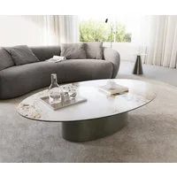 DELIFE Couchtisch Casilda, Keramik Minas Melange Weiß-Beige 150x90 cm Mittelfuß Effektfinish Tita