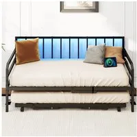 COSTWAY Daybett (1 tlg), Bettgestell mit Ausziehbett, LED, Ladestation, 90x200cm / 180x200cm