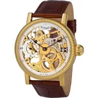 Eichmüller Mechanische Uhr Herren-Skelettuhr - Handaufzug, mit Lederarmband, 8218-02, 44 mm Gehäuse, vergoldet, Edles Design