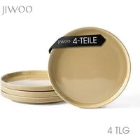 JIWOO Teller 4er Ø21cm,Frühstücksteller Steakteller Pastateller Brotteller Plate, (4 St), Keramik Hochwertiges Tellerset Braun Mikrowellen spülmaschinenfest