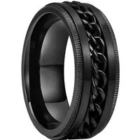 Taffstyle Fingerring Ring Spinner bewegliche Kette Schwarz Schwarz Größe 67 (21.3) (Bandring Biker Schmuck Geschenke für Männer Herren), Edelstahl spinning Drehring Partner Fingerring Herrenring